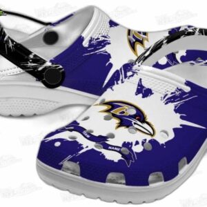 Baltimore Ravens NFL Crocs Clogs - White Paint Splash Fan Footwear 5