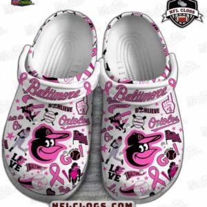 Baltimore Ravens NFL Crocs Clogs - White Pink Orioles MLB Baltimore Orioles Fan Footwear 1