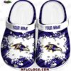 Baltimore Ravens Purple White Splash Crocs – Gold Strap Fan Clogs Baltimore Ravens Purple White Splash Crocs – Gold Strap Fan Clogs