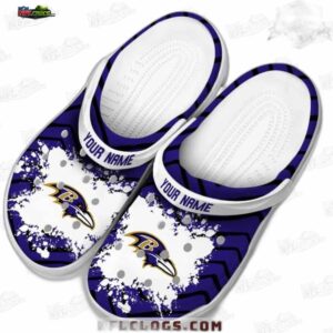 Baltimore Ravens NFL Crocs Clogs - White Strap Splatter Style Fan Footwear 3