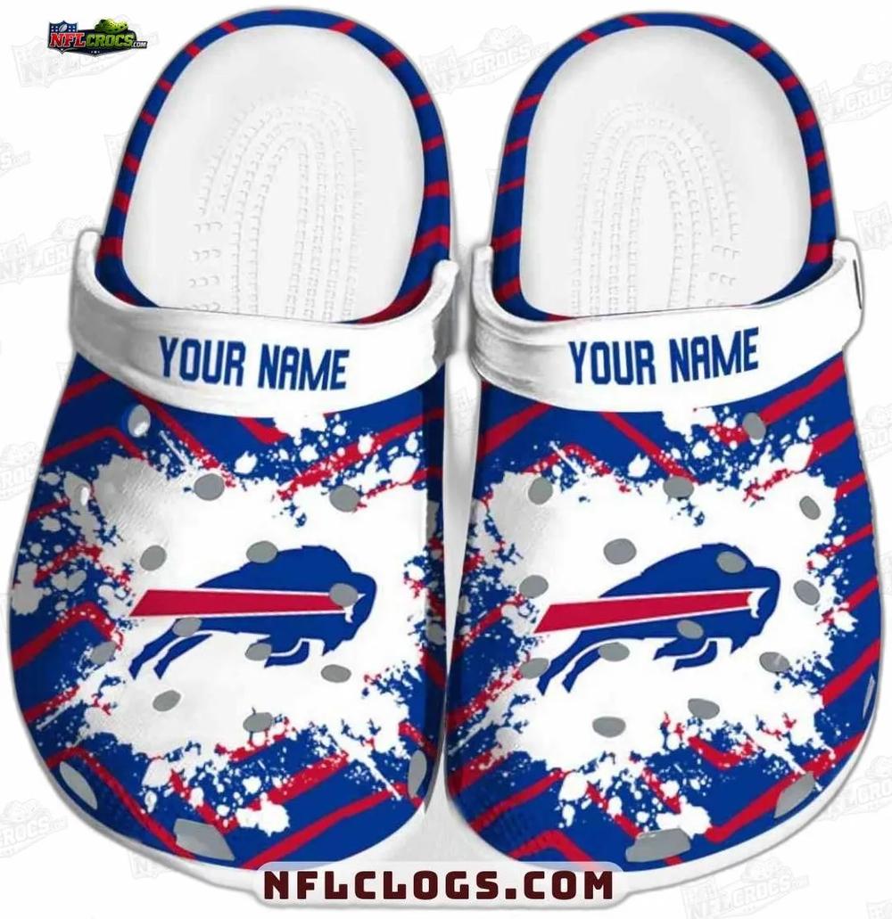 Buffalo Bills Custom Splatter Crocs – Red Blue Stripe Fan Clogs Buffalo Bills Custom Splatter Crocs – Red Blue Stripe Fan Clogs
