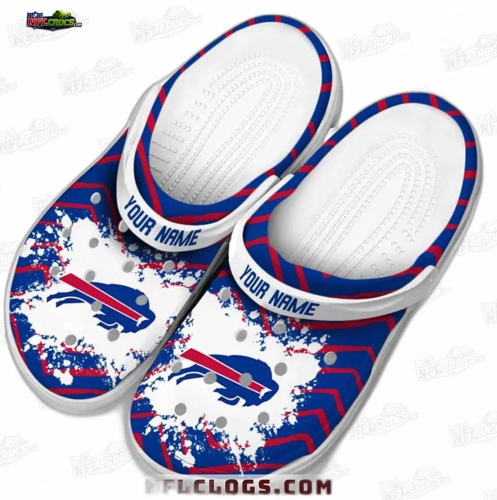 Buffalo Bills Custom Splatter Crocs – Red Blue Stripe Fan Clogs Buffalo Bills Custom Splatter Crocs – Red Blue Stripe Fan Clogs
