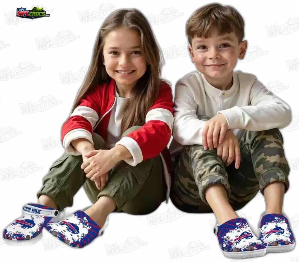 Buffalo Bills Custom Splatter Crocs – Red Blue Stripe Fan Clogs Buffalo Bills Custom Splatter Crocs – Red Blue Stripe Fan Clogs