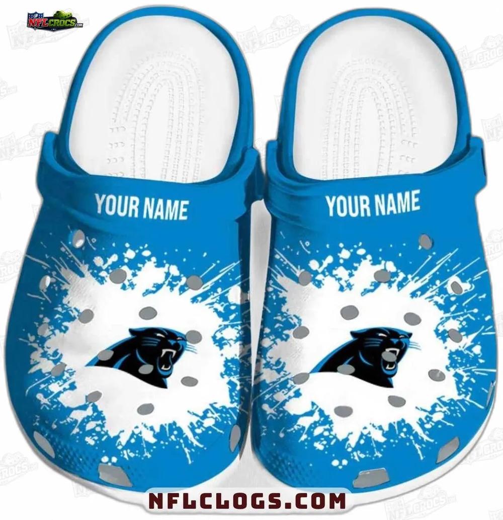 Carolina Panthers Blue Splash Crocs – Custom Name Fan Clogs Carolina Panthers Blue Splash Crocs – Custom Name Fan Clogs