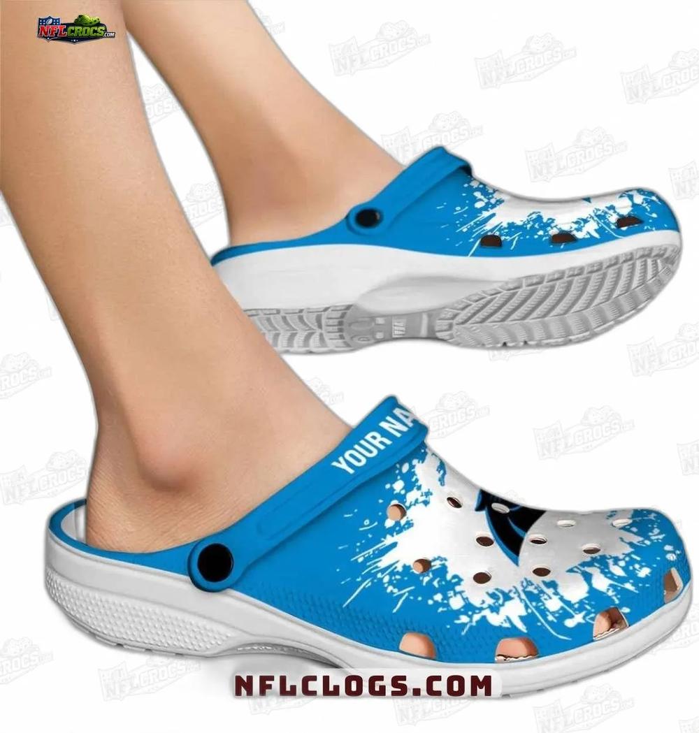 Carolina Panthers Blue Splash Crocs – Custom Name Fan Clogs Carolina Panthers Blue Splash Crocs – Custom Name Fan Clogs