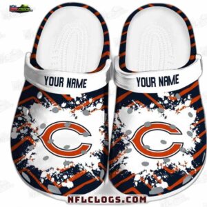 Chicago Bears NFL Crocs Clogs - White Splatter Navy Stripe Fan Footwear
