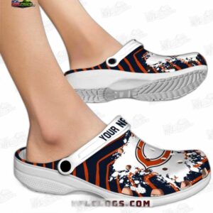 Chicago Bears NFL Crocs Clogs - White Splatter Navy Stripe Fan Footwear 1