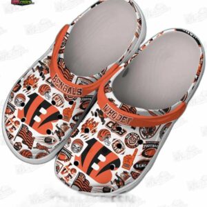 Cincinnati Bengals NFL Crocs Clogs - Who Dey White Orange Collage Fan Footwear 1