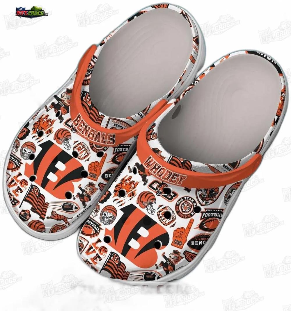Cincinnati Bengals Who Dey Collage Crocs – Orange White Fan Clogs Cincinnati Bengals Who Dey Collage Crocs – Orange White Fan Clogs
