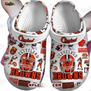 Cleveland Browns NFL Crocs Clogs - White Pattern Fan Footwear