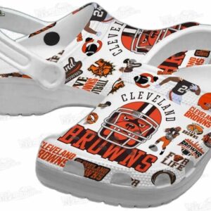 Cleveland Browns NFL Crocs Clogs - White Pattern Fan Footwear 1