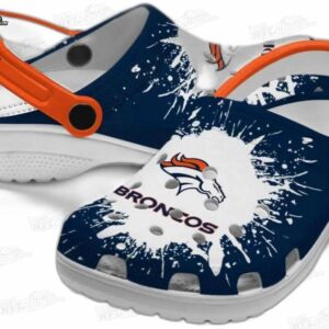 Denver Broncos NFL Crocs Clogs - White Paint Splatter Fan Footwear 2