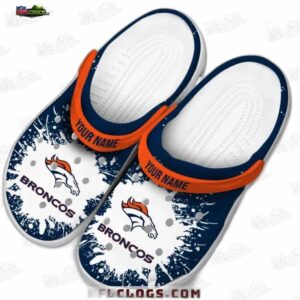Denver Broncos NFL Crocs Clogs - White Paint Splatter Fan Footwear 3