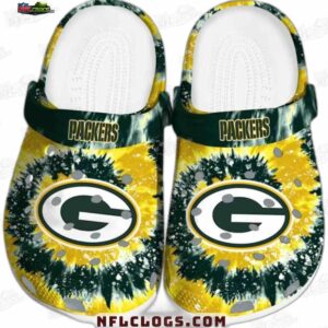 Green Bay Packers Yellow Green Tie Dye Crocs – G Logo Fan Clogs