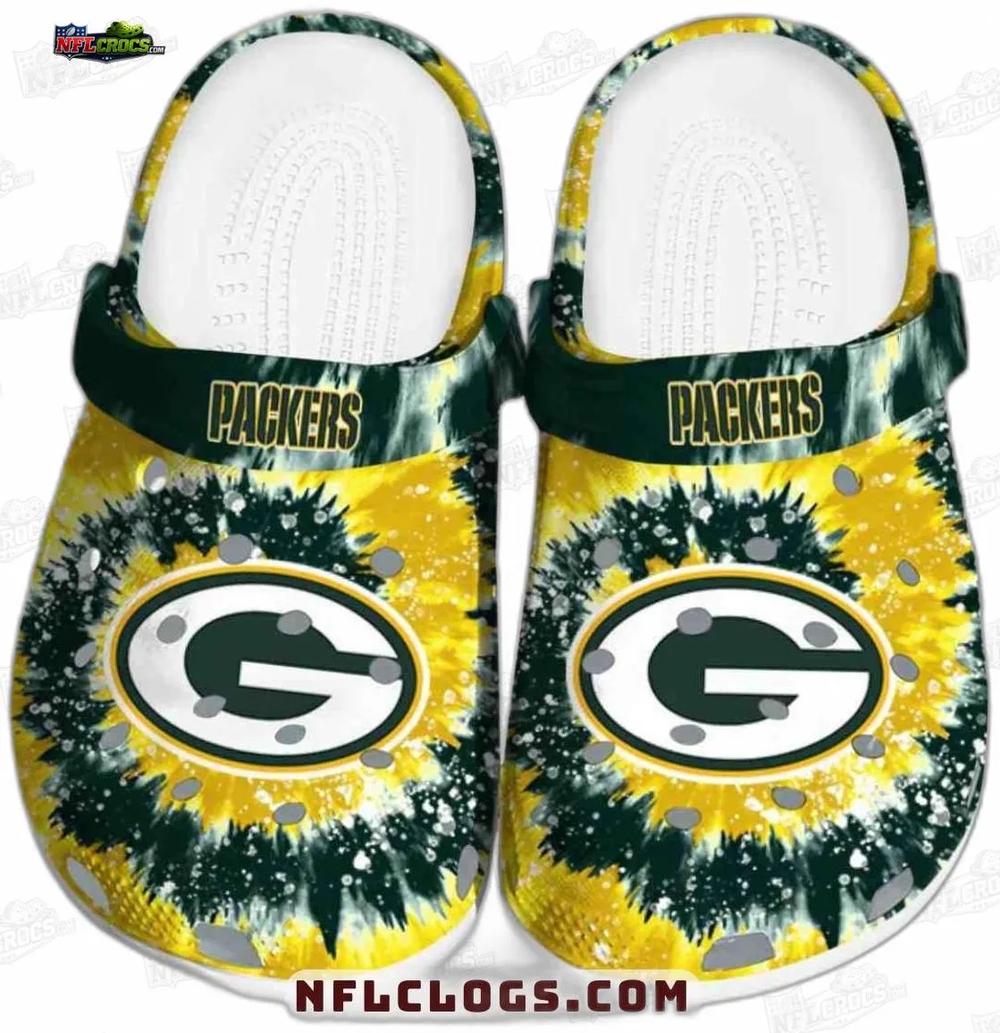 Green Bay Packers Yellow Green Tie Dye Crocs – G Logo Fan Clogs Green Bay Packers Yellow Green Tie Dye Crocs – G Logo Fan Clogs