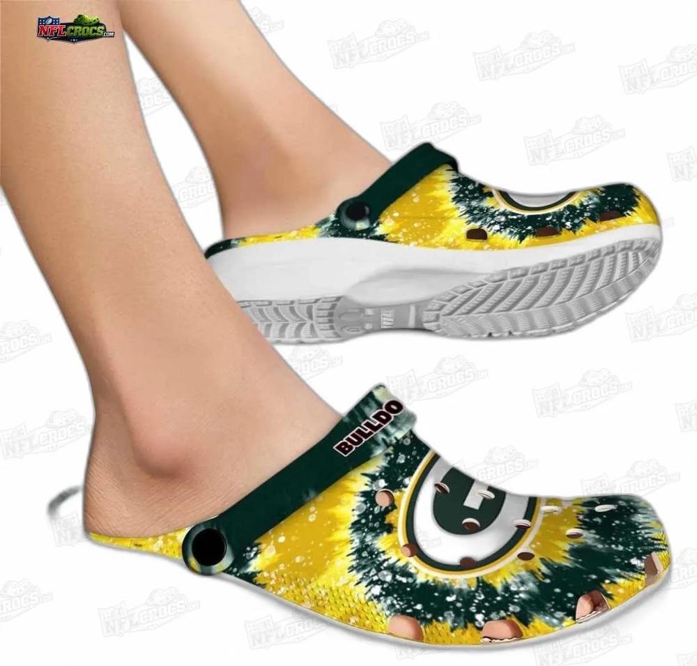 Green Bay Packers Yellow Green Tie Dye Crocs – G Logo Fan Clogs Green Bay Packers Yellow Green Tie Dye Crocs – G Logo Fan Clogs