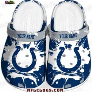 Indianapolis Colts NFL Crocs Clogs - White Splash with Gray Strap Fan Footwear