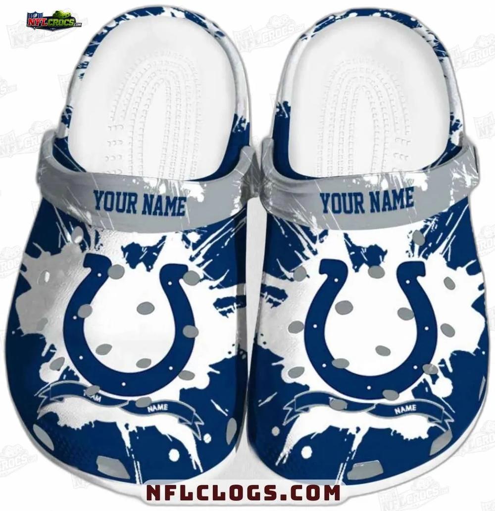 Indianapolis Colts White Splash Crocs – Custom Gray Strap Fan Clogs Indianapolis Colts White Splash Crocs – Custom Gray Strap Fan Clogs