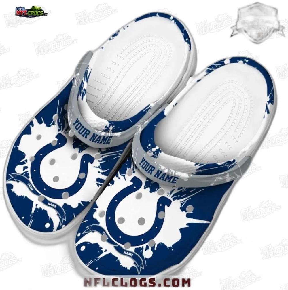 Indianapolis Colts White Splash Crocs – Custom Gray Strap Fan Clogs Indianapolis Colts White Splash Crocs – Custom Gray Strap Fan Clogs