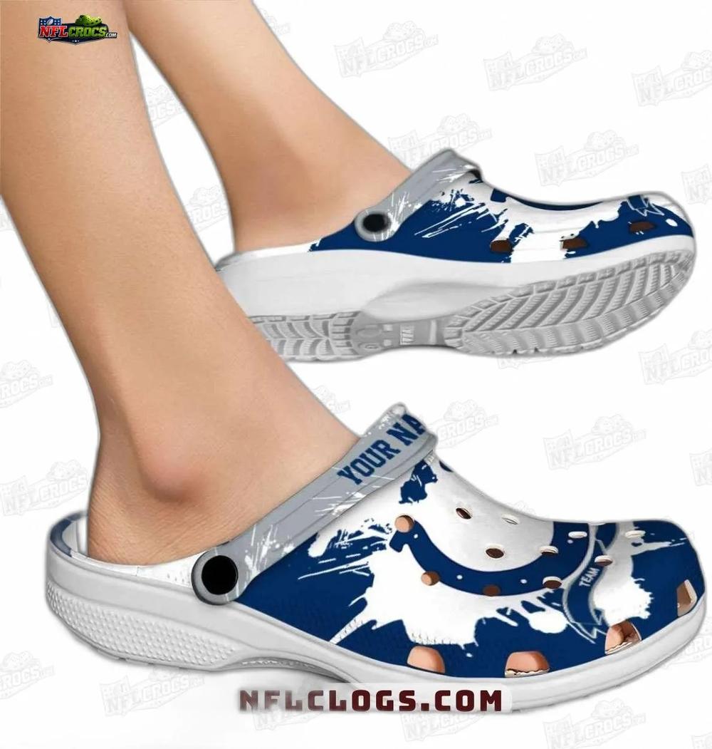 Indianapolis Colts White Splash Crocs – Custom Gray Strap Fan Clogs Indianapolis Colts White Splash Crocs – Custom Gray Strap Fan Clogs