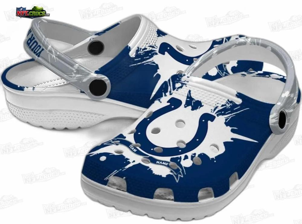 Indianapolis Colts White Splash Crocs – Custom Gray Strap Fan Clogs Indianapolis Colts White Splash Crocs – Custom Gray Strap Fan Clogs