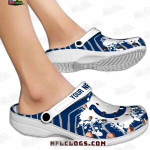 Indianapolis Colts NFL Crocs Clogs - White Strap with Zigzag and Splatter Logo Fan Footwear 1