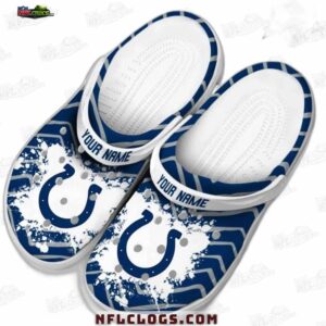 Indianapolis Colts NFL Crocs Clogs - White Strap with Zigzag and Splatter Logo Fan Footwear 3