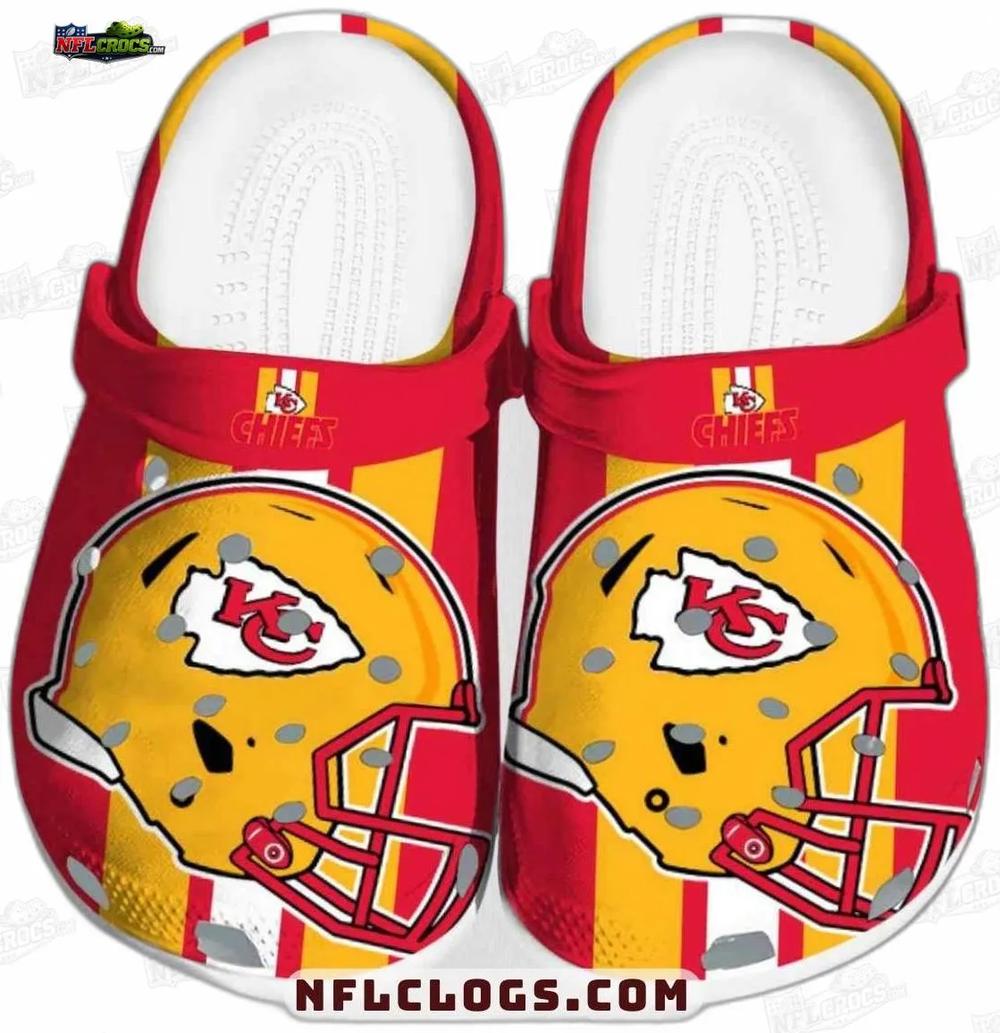 Kansas City Chiefs Yellow Helmet Crocs – Red Gold Football Fan Clogs Kansas City Chiefs Yellow Helmet Crocs – Red Gold Football Fan Clogs