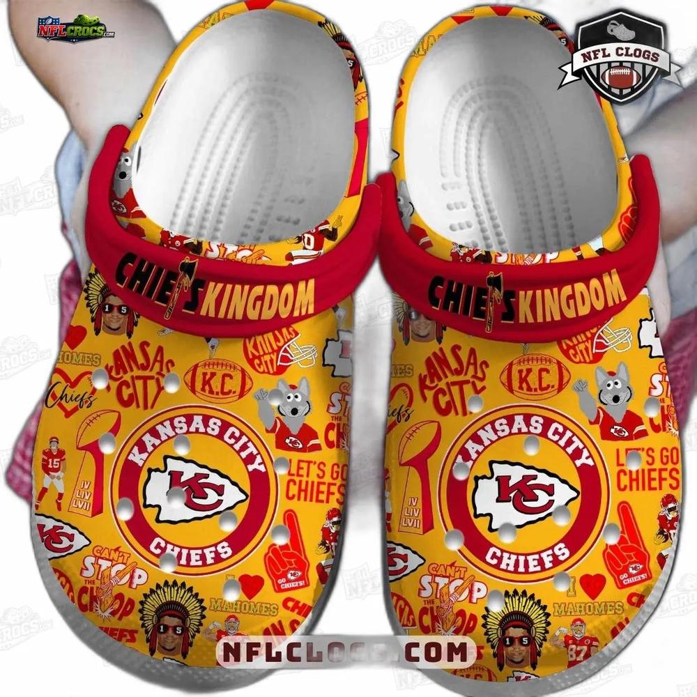 Kansas City Chiefs Kingdom Collage Crocs – Yellow Red Fan Clogs Kansas City Chiefs Kingdom Collage Crocs – Yellow Red Fan Clogs