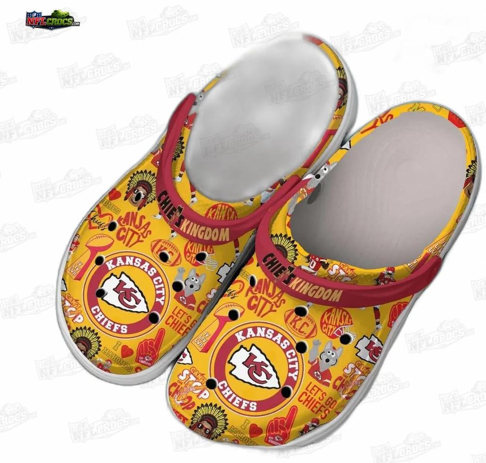 Kansas City Chiefs Kingdom Collage Crocs – Yellow Red Fan Clogs Kansas City Chiefs Kingdom Collage Crocs – Yellow Red Fan Clogs