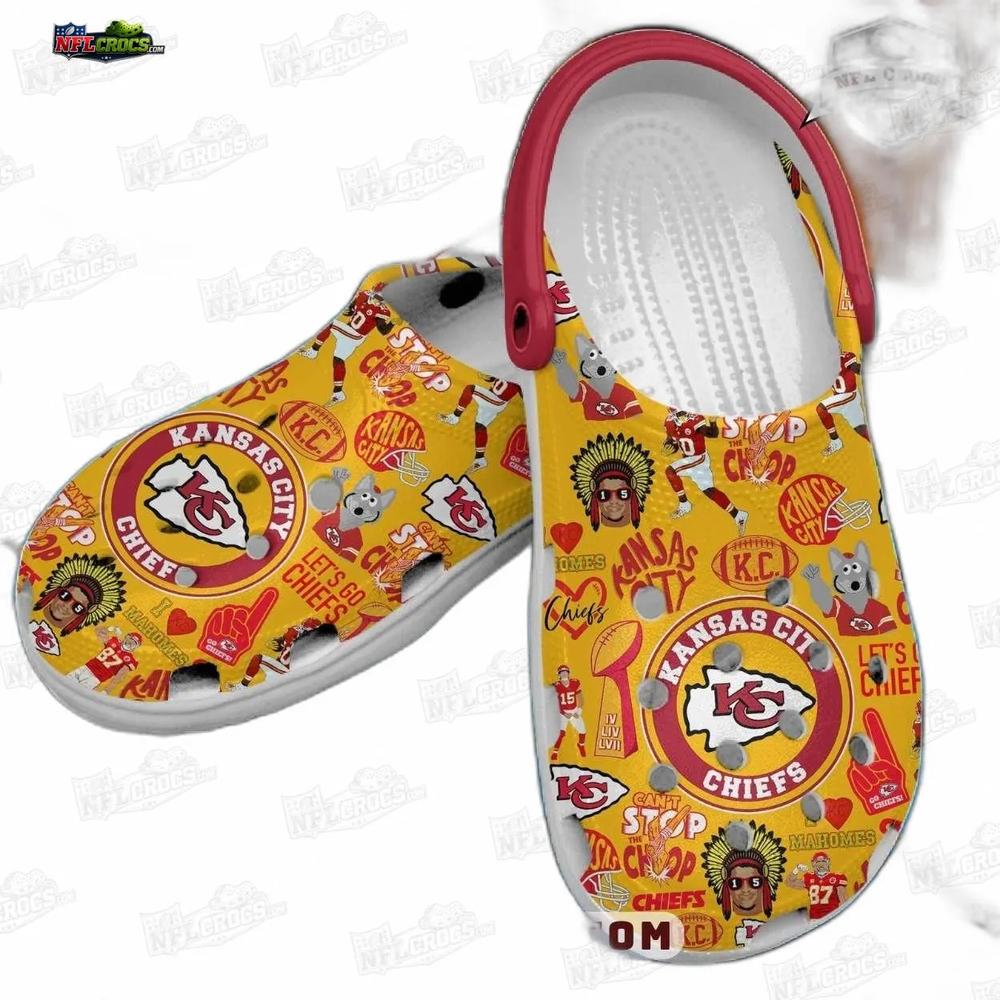 Kansas City Chiefs Kingdom Collage Crocs – Yellow Red Fan Clogs Kansas City Chiefs Kingdom Collage Crocs – Yellow Red Fan Clogs
