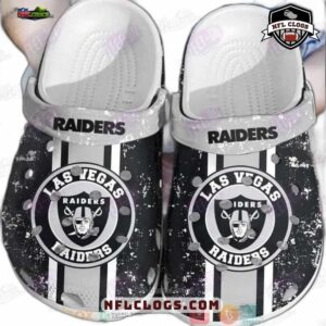 Las Vegas Raiders Grunge Stripe Crocs – Black White Crest Fan Clogs