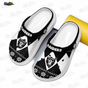 Las Vegas Raiders NFL Crocs Clogs - Winter Pattern Black White Fan Footwear