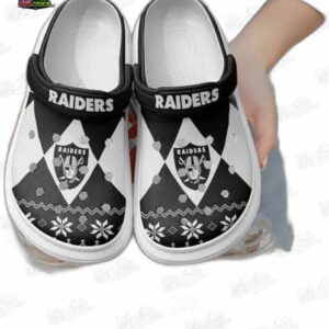 Las Vegas Raiders NFL Crocs Clogs - Winter Pattern Black White Fan Footwear 1
