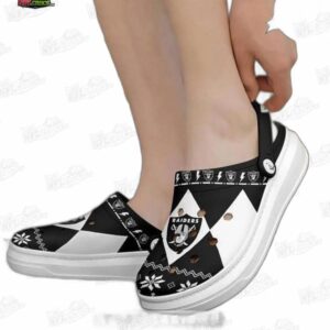 Las Vegas Raiders NFL Crocs Clogs - Winter Pattern Black White Fan Footwear 2