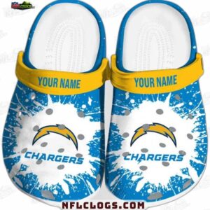 Los Angeles Chargers NFL Crocs Clogs - White and Blue Paint Splash Fan Footwear