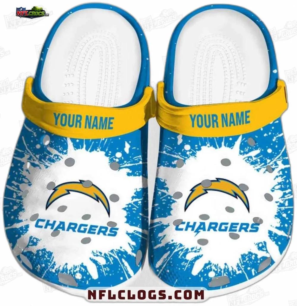 Los Angeles Chargers Blue Splash Crocs – Custom Yellow Strap Fan Clogs Los Angeles Chargers Blue Splash Crocs – Custom Yellow Strap Fan Clogs