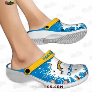 Los Angeles Chargers NFL Crocs Clogs - White and Blue Paint Splash Fan Footwear 1