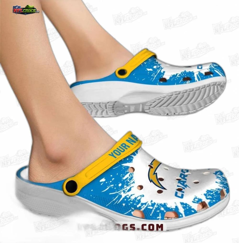 Los Angeles Chargers Blue Splash Crocs – Custom Yellow Strap Fan Clogs Los Angeles Chargers Blue Splash Crocs – Custom Yellow Strap Fan Clogs