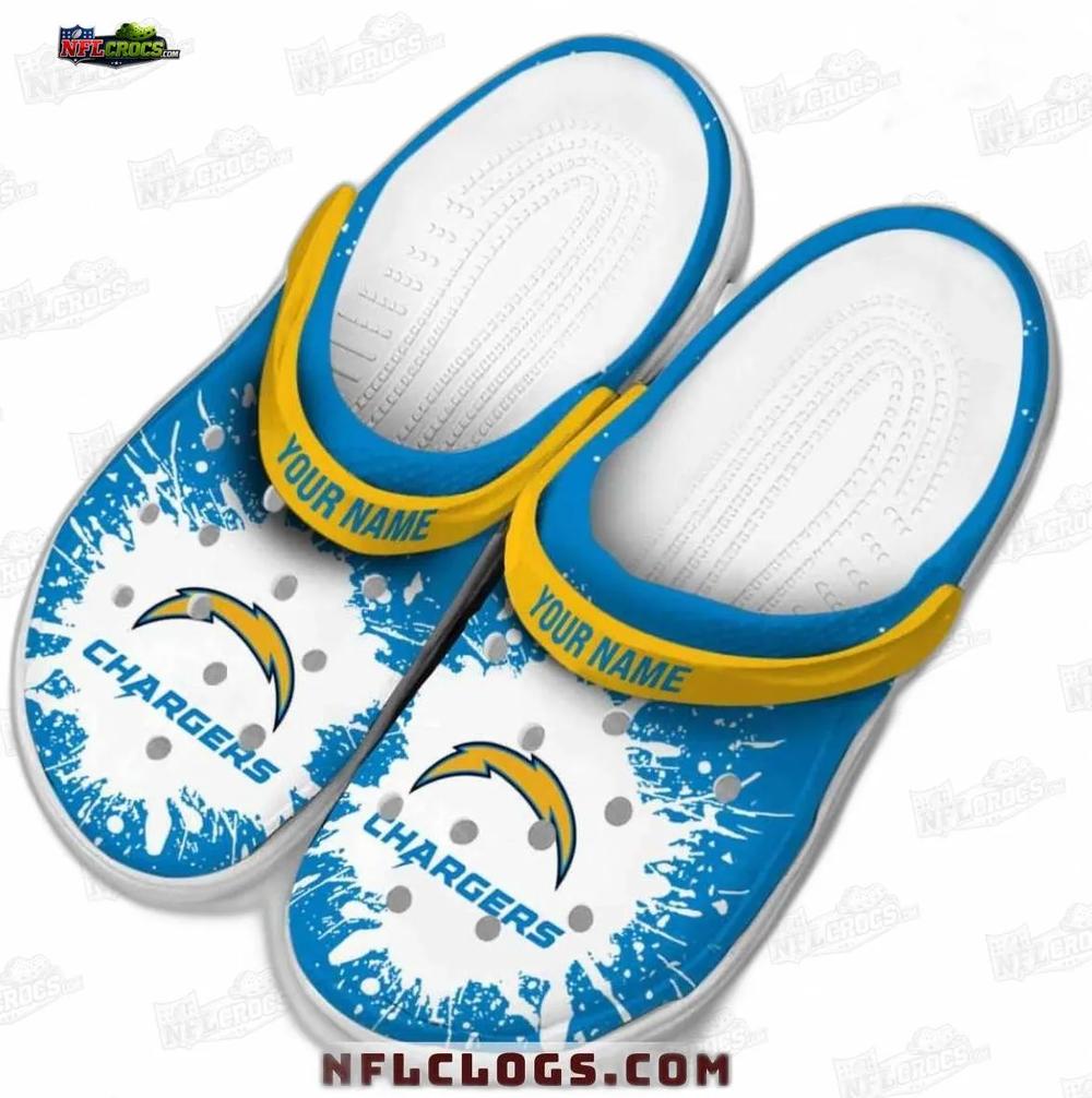 Los Angeles Chargers Blue Splash Crocs – Custom Yellow Strap Fan Clogs Los Angeles Chargers Blue Splash Crocs – Custom Yellow Strap Fan Clogs