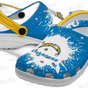 Los Angeles Chargers NFL Crocs Clogs - White and Blue Paint Splash Fan Footwear 3