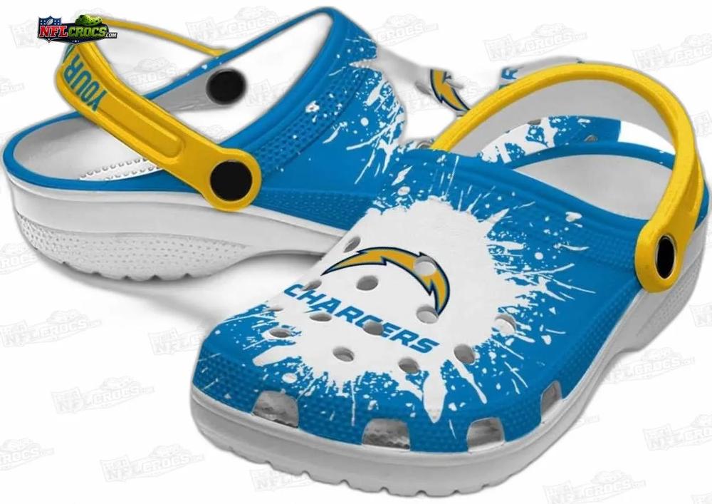 Los Angeles Chargers Blue Splash Crocs – Custom Yellow Strap Fan Clogs Los Angeles Chargers Blue Splash Crocs – Custom Yellow Strap Fan Clogs