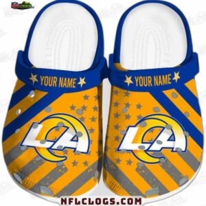 Los Angeles Rams NFL Crocs Clogs - Yellow and Blue Star Stripe Fan Footwear