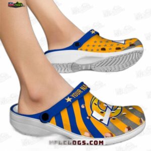 Los Angeles Rams NFL Crocs Clogs - Yellow and Blue Star Stripe Fan Footwear 1