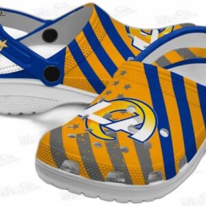 Los Angeles Rams NFL Crocs Clogs - Yellow and Blue Star Stripe Fan Footwear 3