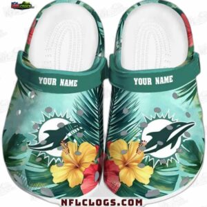 Miami Dolphins NFL Crocs Clogs - Tropical Flower Print Fan Footwear