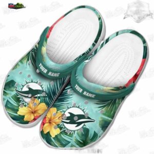 Miami Dolphins NFL Crocs Clogs - Tropical Flower Print Fan Footwear 3