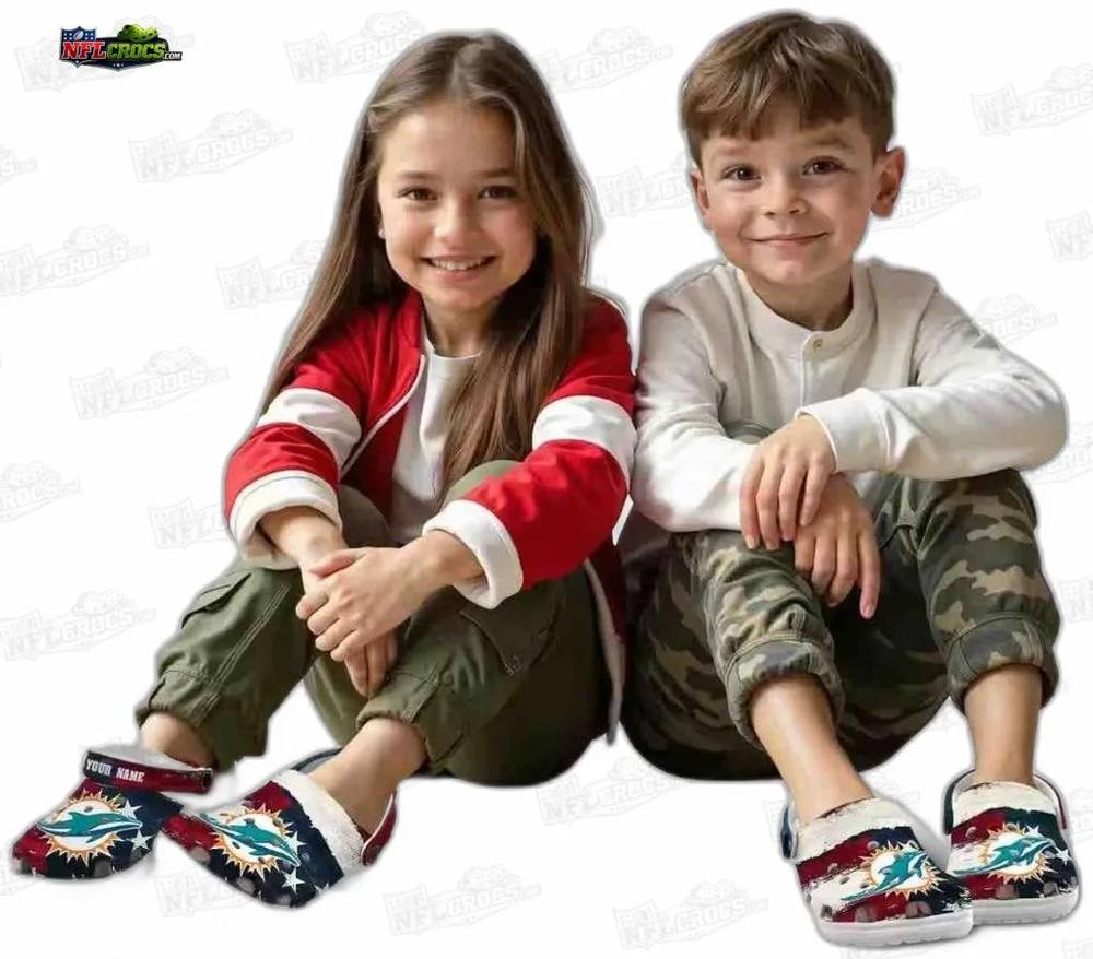 Miami Dolphins Distressed USA Flag Crocs – Custom Name Fan Clogs Miami Dolphins Distressed USA Flag Crocs – Custom Name Fan Clogs
