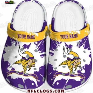 Minnesota Vikings Purple Splash Crocs – Custom Yellow Strap Fan Clogs
