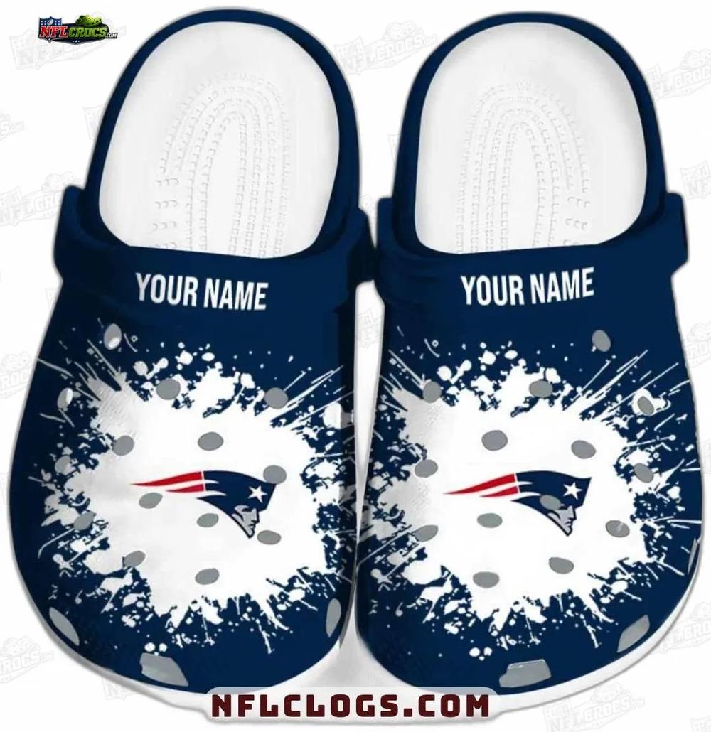 New England Patriots White Paint Splash Crocs – Personalized Fan Clogs New England Patriots White Paint Splash Crocs – Personalized Fan Clogs